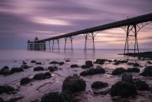 Clevedon Pier at sunset, Clevedon, Somerset, England Clevedon Pier at sunset, Clevedon, Somerset, England