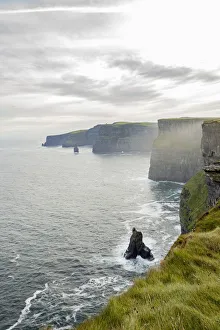 Cliffs Of Moher Ireland Prints: Cliffs of Moher with stack. Liscannor, Munster, Co. Clare, Ireland, Europe