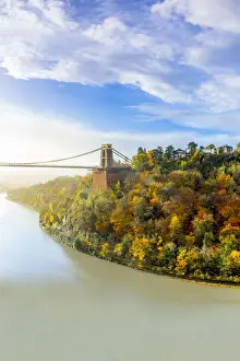 Bristol City Landmarks Prints: Clifton Suspension Bridge spanning the river Avon and linking Clifton and Leigh Woods