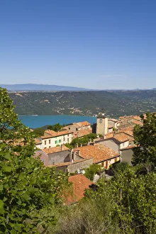Clock Tower & Lac de Ste-Croix, Aiguines, Gorges du Verdon, Provence-Alpes-Cote d'Azur Clock Tower & Lac de Ste-Croix, Aiguines, Gorges du Verdon, Provence-Alpes-Cote d'Azur