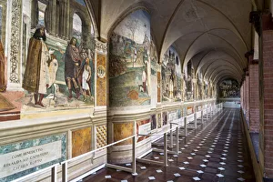 The cloister of Ancient Church Abbazia di Monte Oliveto Maggiore The cloister of Ancient Church Abbazia di Monte Oliveto Maggiore