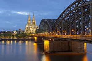 Artificial Lighting Gallery: Cologne Cathedral and Hohenzollern Bridge on River Rhine, Rheinauharbour, Cologne