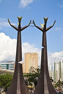 Colombia, Antioquia, Medellin, City Center, Parque de la Luz, Forest of Spiral lamps Colombia, Antioquia, Medellin, City Center, Parque de la Luz, Forest of Spiral lamps