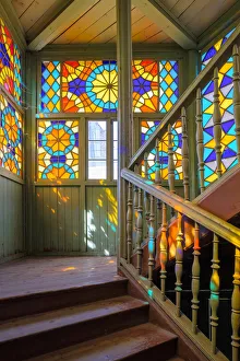 Colorful windows in the starwell of a historic Georgian home, Tbilisi (Tiflis), Georgia Colorful windows in the starwell of a historic Georgian home, Tbilisi (Tiflis), Georgia