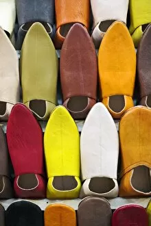 Medina of Marrakesh Gallery: Every colour of slipper is on sale in the souk in Marrakech, Morocco