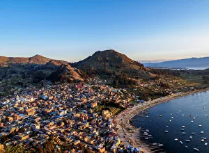 Copacabana Town and Titicaca Lake, elevated view, La Paz Department, Bolivia Copacabana Town and Titicaca Lake, elevated view, La Paz Department, Bolivia