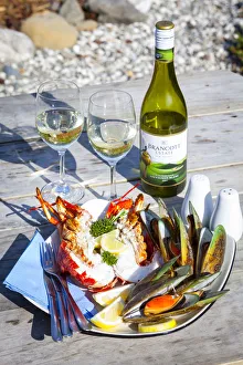 Crayfish, mussels & Marlborough Sauvignon Blanc, Kaikoura, South Island, New Zealand Crayfish, mussels & Marlborough Sauvignon Blanc, Kaikoura, South Island, New Zealand