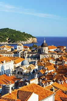 Croatia, Dalmatia, Dubrovnik, Old town, View of the rooftops and island of Lokrum Croatia, Dalmatia, Dubrovnik, Old town, View of the rooftops and island of Lokrum