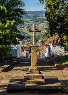 Cross in front of the Santa Barbara Chapel, Barichara, Santander Department, Colombia Cross in front of the Santa Barbara Chapel, Barichara, Santander Department, Colombia