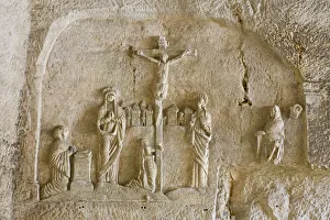 Crucifixion Cave Carving, Brantome Abbey, Dordogne, France Crucifixion Cave Carving, Brantome Abbey, Dordogne, France