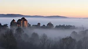 Curemonte in the mist, Correze, Nouvelle-Aquitaine, France Curemonte in the mist, Correze, Nouvelle-Aquitaine, France
