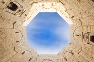 Cutting of sky viewed from the inside courtyard of Castel del Monte fortress in Andria Cutting of sky viewed from the inside courtyard of Castel del Monte fortress in Andria