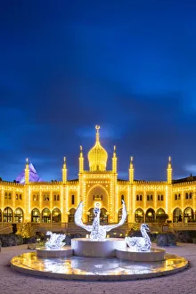 Denmark, Hillerod, Copenhagen, Tivoli Gardens. The Nimb Hotel at Christmas Denmark, Hillerod, Copenhagen, Tivoli Gardens. The Nimb Hotel at Christmas