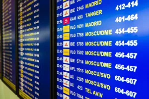 Departure board monitor at Barcelona El Prat international airport, Barcelona, Catalonia Departure board monitor at Barcelona El Prat international airport, Barcelona, Catalonia