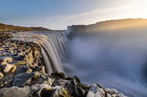Dettifoss waterfall at sunset, Northern Iceland, Iceland Dettifoss waterfall at sunset, Northern Iceland, Iceland
