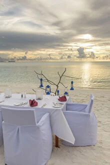 Dining on the beach, Anantara Dhigu resort, South Male Atoll, Maldives