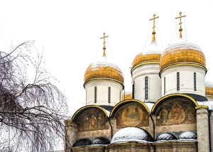 Domes of the Assumption Cathedral in Kremlin, Moscow, Russia Domes of the Assumption Cathedral in Kremlin, Moscow, Russia