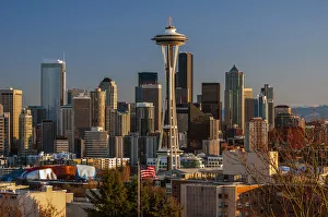 Downtown skyline view at sunset from Queen Anne with Space Needle, Seattle, Washington Downtown skyline view at sunset from Queen Anne with Space Needle, Seattle, Washington