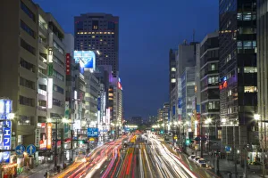 Downtown street at dusk, Hiroshima, Hiroshima Prefecture, Japan Downtown street at dusk, Hiroshima, Hiroshima Prefecture, Japan