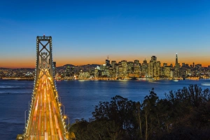 Dusk view over Bay Bridge and downtown skyline from Yerba Buena Island, San Francisco Dusk view over Bay Bridge and downtown skyline from Yerba Buena Island, San Francisco