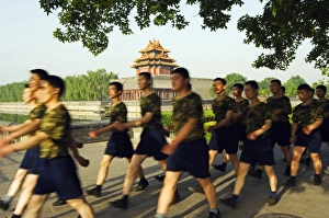 Early morning exercises for soldiers in front of The Early morning exercises for soldiers in front of The
