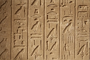 Egypt, Karnak. Hieroglyphics on one of many decorated blocks at Karnak Egypt, Karnak. Hieroglyphics on one of many decorated blocks at Karnak