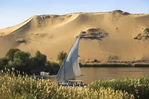 Aswan Collection: Egypt, Upper Egypt, Aswan, Elephantine Island, View of river Nile and Tombs of the
