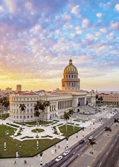 El Capitolio and Paseo del Prado at sunset, elevated view, Havana, La Habana Province El Capitolio and Paseo del Prado at sunset, elevated view, Havana, La Habana Province
