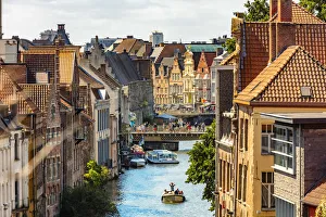 Elevated view of the bridges and canals in Ghent, Belgium Elevated view of the bridges and canals in Ghent, Belgium