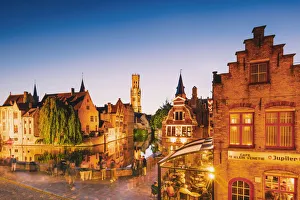 Elevated view of Bruges old town reflecting in the water canal, Belgium Elevated view of Bruges old town reflecting in the water canal, Belgium