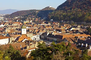 Elevated view over Old Town City Center & rooftops, Piata Sfatului, Brasov Elevated view over Old Town City Center & rooftops, Piata Sfatului, Brasov