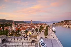 Images Dated 8th June 2014: Elevated view over Trogirs Stari Grad (Old Town) illuminated at sunset, Trogir, Dalmatia