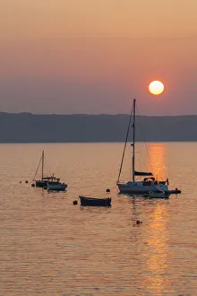 England, Cornwall, Sunrise over Yachts at Portscatho England, Cornwall, Sunrise over Yachts at Portscatho
