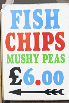 England, East Sussex, Brighton, Fish and Chip Sign England, East Sussex, Brighton, Fish and Chip Sign