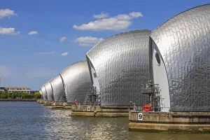 England, London, Greenwich, The Thames Barrier and River Thames
