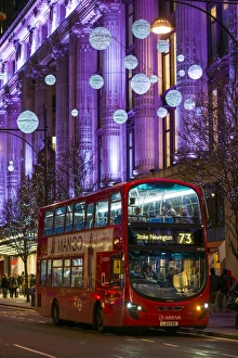 England, London, Soho, Oxford Street, Chirstmas decorations and London bus England, London, Soho, Oxford Street, Chirstmas decorations and London bus