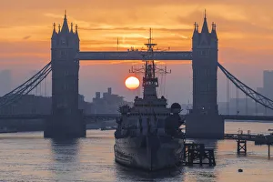 England, London, Tower Bridge and Museum Ship HMS Belfast at Sunrise England, London, Tower Bridge and Museum Ship HMS Belfast at Sunrise