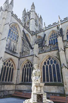 England, Somerset, Bath, Water Fountain and Cathedral England, Somerset, Bath, Water Fountain and Cathedral