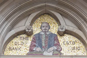 England, Warwickshire, Stratford-upon-avon, Mosaic depicting Shakespeare on Facade England, Warwickshire, Stratford-upon-avon, Mosaic depicting Shakespeare on Facade