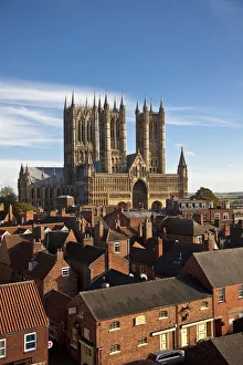 England. The west front of Lincoln cathedral sits high above the cityscape England. The west front of Lincoln cathedral sits high above the cityscape