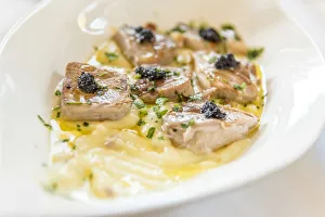 Europe, Italy. Delicious antipasti made of sword fish and cavia Europe, Italy. Delicious antipasti made of sword fish and cavia