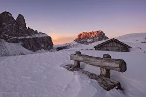 Europe, Italy, Dolomites, Alto Adige, Gardena Valley. Sunrise on the Sassolungo, Dolomites