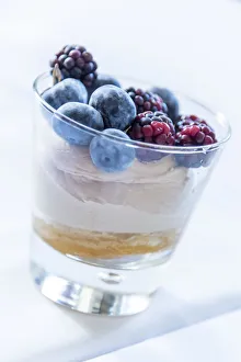 Europe, Italy. Mousse au milk chocolate with berries Europe, Italy. Mousse au milk chocolate with berries