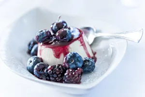 Europe, Italy. Panna cotta with berries Europe, Italy. Panna cotta with berries
