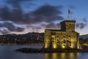 Europe, Italy, Rapallo. Blue hour with castle Europe, Italy, Rapallo. Blue hour with castle