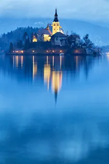 Europe, Slovenia, Upper Carniola. Iconic landscape of the lake of Bled with the Assumption Europe, Slovenia, Upper Carniola. Iconic landscape of the lake of Bled with the Assumption