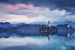 Europe, Slovenia, Upper Carniola. The lake of Bled at dawn Europe, Slovenia, Upper Carniola. The lake of Bled at dawn