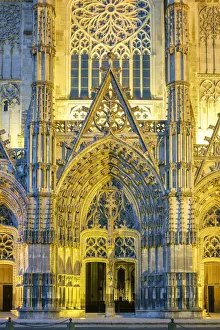 Front facade of CathA drale Saint-Gatien cathedral at night, Tours, Indre-et-Loire Front facade of CathA drale Saint-Gatien cathedral at night, Tours, Indre-et-Loire