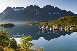 Nautical Theme Gallery: Fishing Boats in fjord, Austnesfjorden, Vagan, Lofoten, Nordland, Norway