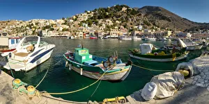 Fishing Boats in Gialos Harbour, Symi Island, Dodecanese Islands, Greece Fishing Boats in Gialos Harbour, Symi Island, Dodecanese Islands, Greece